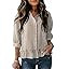 Dokotoo Cropped Button Down Striped Shirt 3/4 Length Sleeve Womens Tops Dressy Casual Blouses Bab... | Amazon (US)