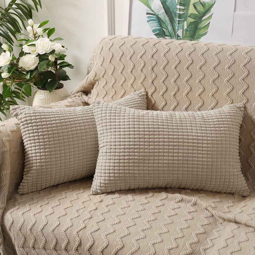 BeBen Throw Pillow Covers, Decorative Pillow Covers 12x20, Set of 2 Soft Corduroy Lumbar Pillow ... | Amazon (US)
