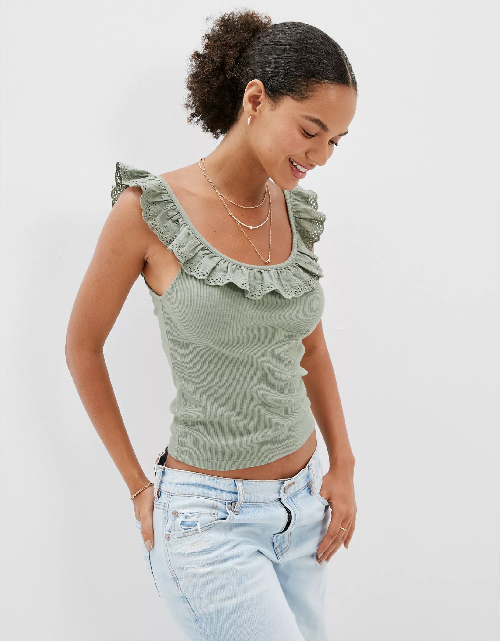 AE Eyelet Trim Tank Top | American Eagle Outfitters (US & CA)