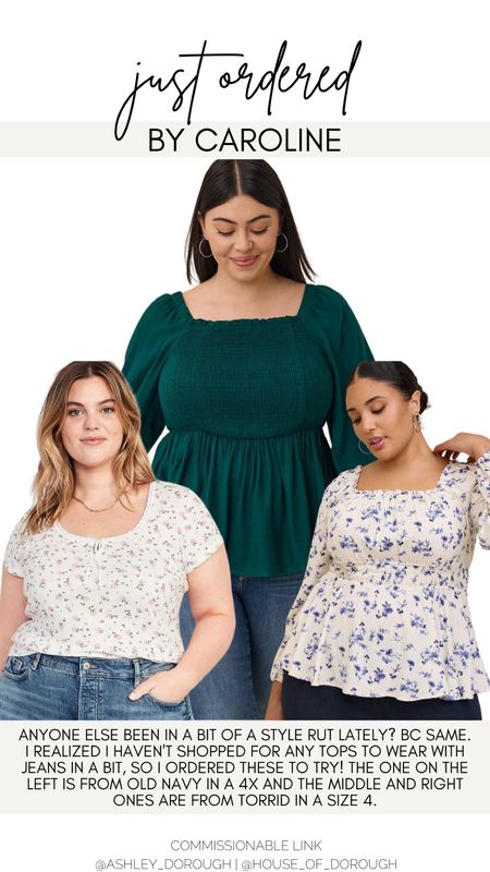 JUST ORDERED — Caroline just placed an order for some cute tops as we transition from fall to spring! The one on the left is a 4X from Old Navy and the other two are size 4 from Torrid! 

#LTKSeasonal #LTKcurves #LTKstyletip