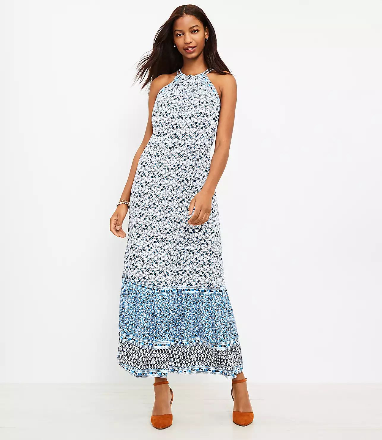 Border Flounce Halter Maxi Dress | LOFT