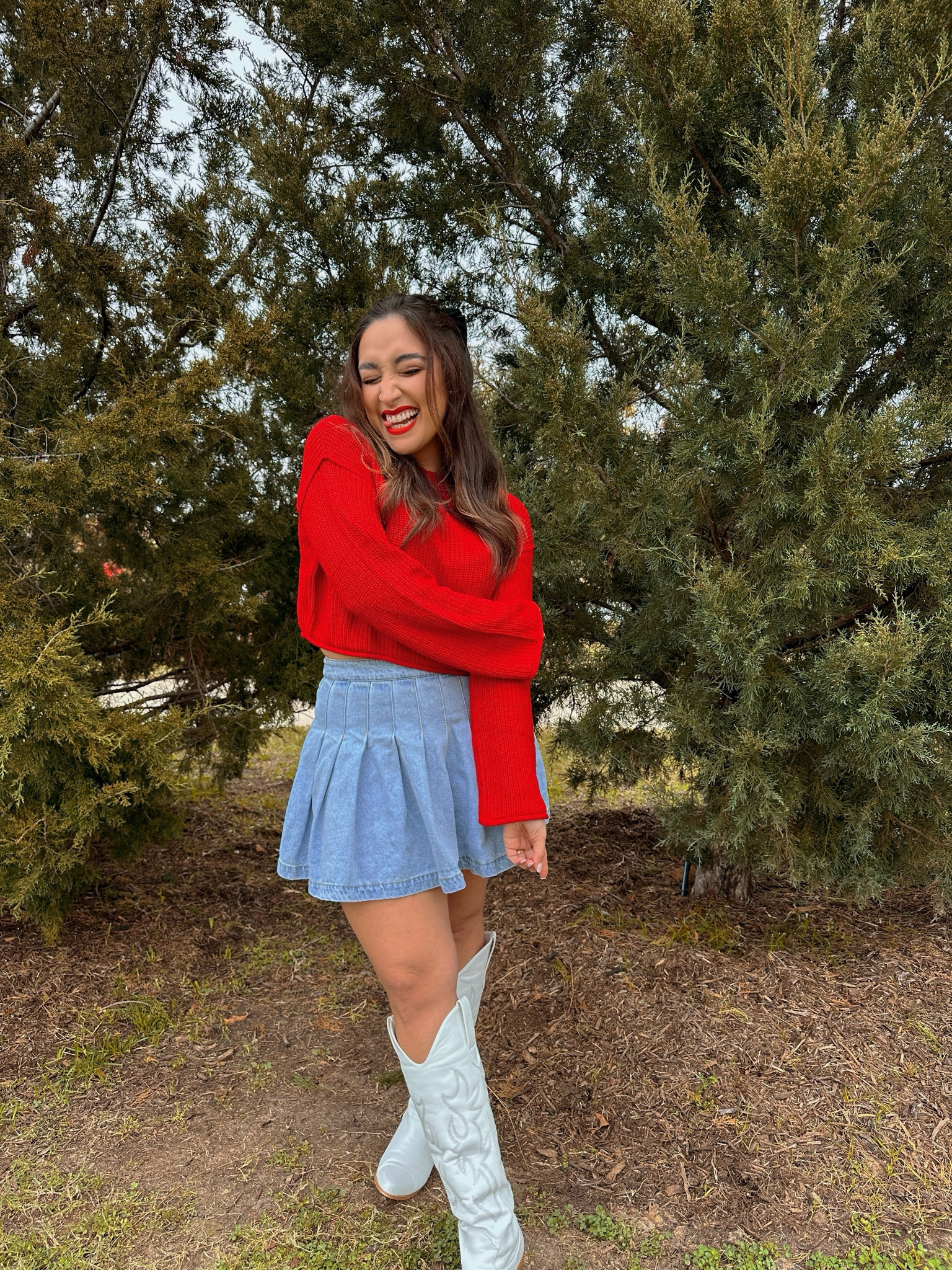 Cute Christmas in Texas themed outfit! 
Sweater is 40% off ! 
Skirt large 
Boots 7 
Sweater medium 

#LTKSeasonal #LTKHoliday #LTKstyletip