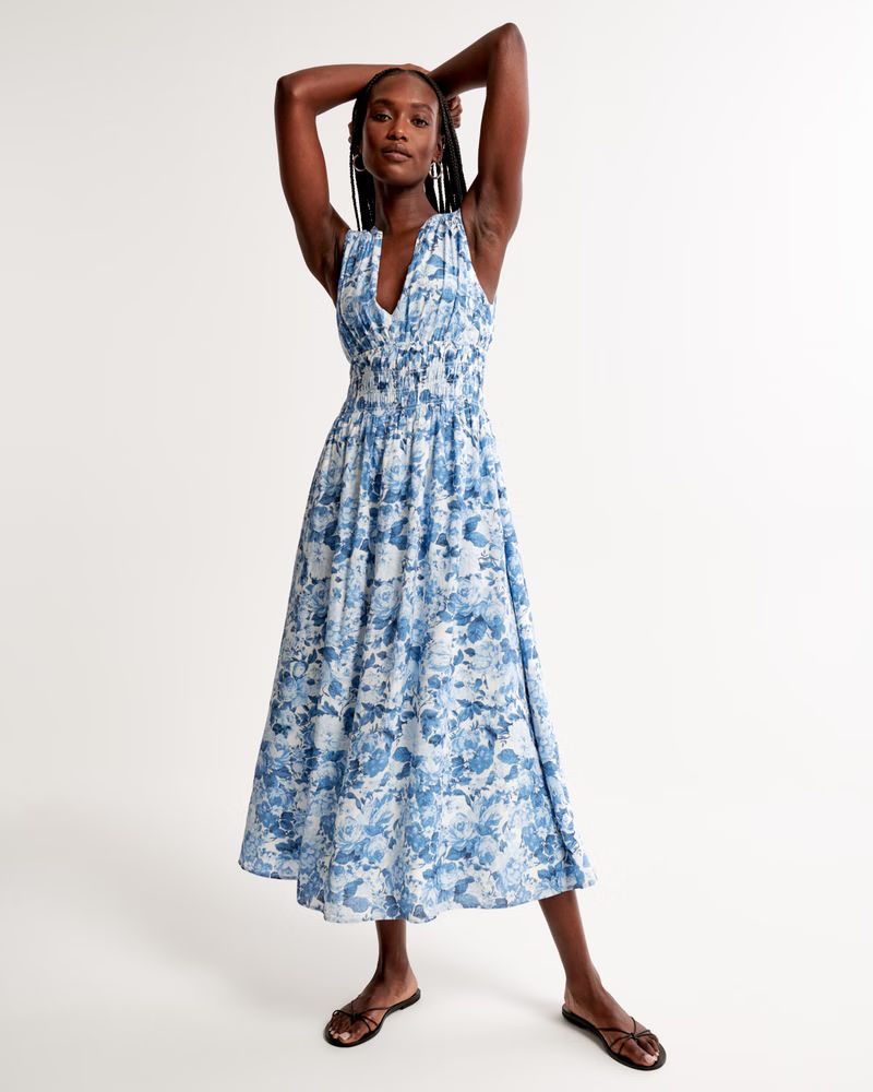 Crinkle Textured Smocked Waist Maxi Dress | Abercrombie & Fitch (UK)