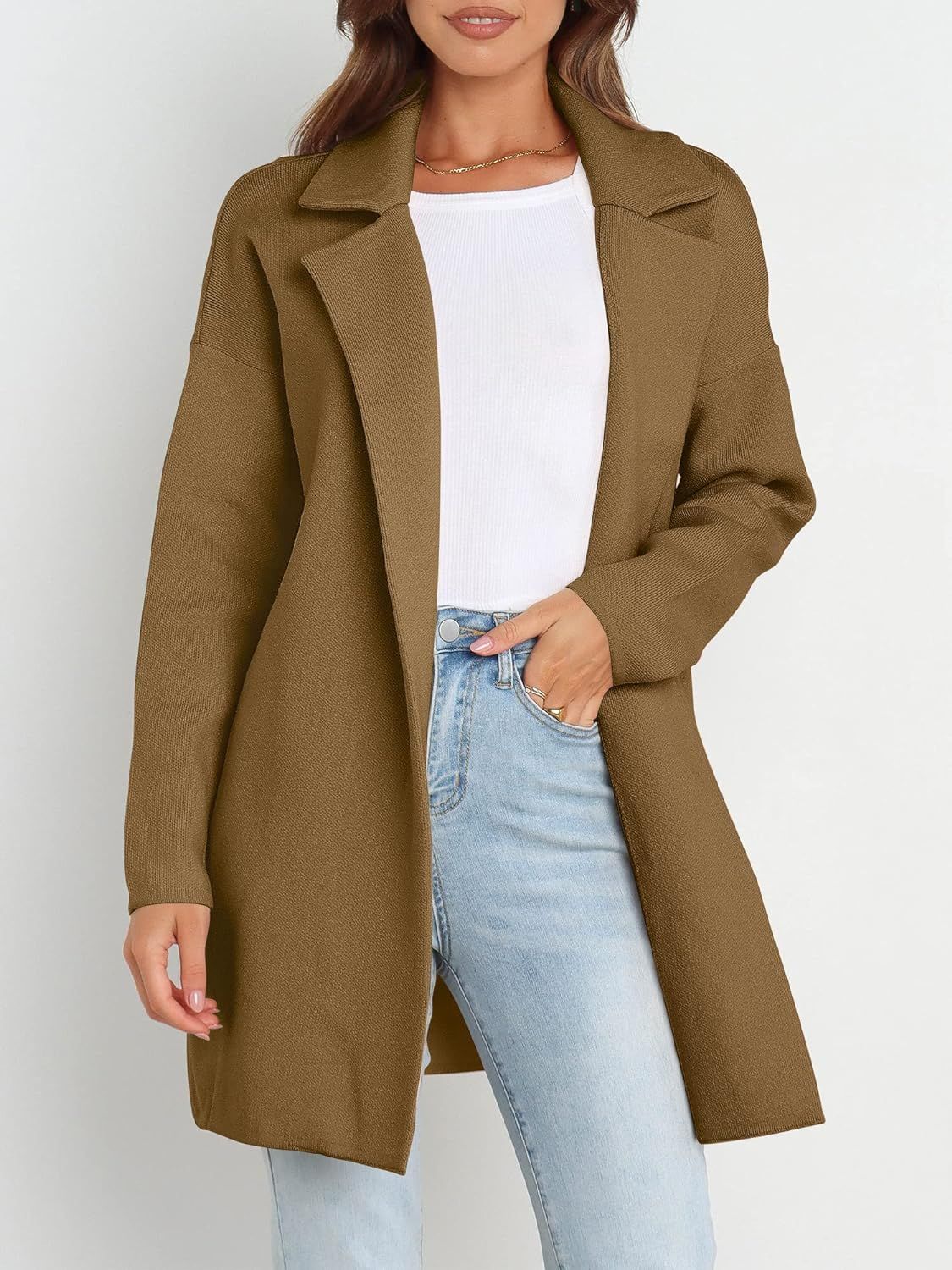 ANRABESS Women’s Coatigan Jacket Long Sleeve Open Front Cardigan Coat Chunky Lapel Blazer Sweat... | Amazon (US)