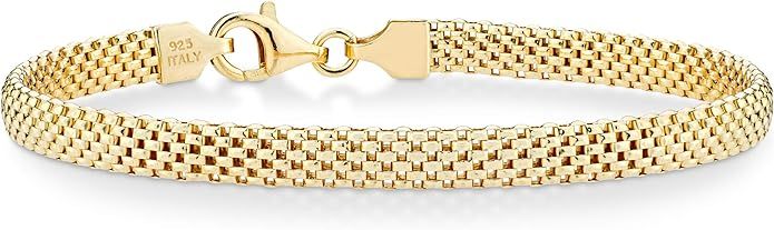 Miabella 18K Gold Over Sterling Silver Italian 5mm Mesh Link Chain Bracelet for Women, 925 Made i... | Amazon (US)