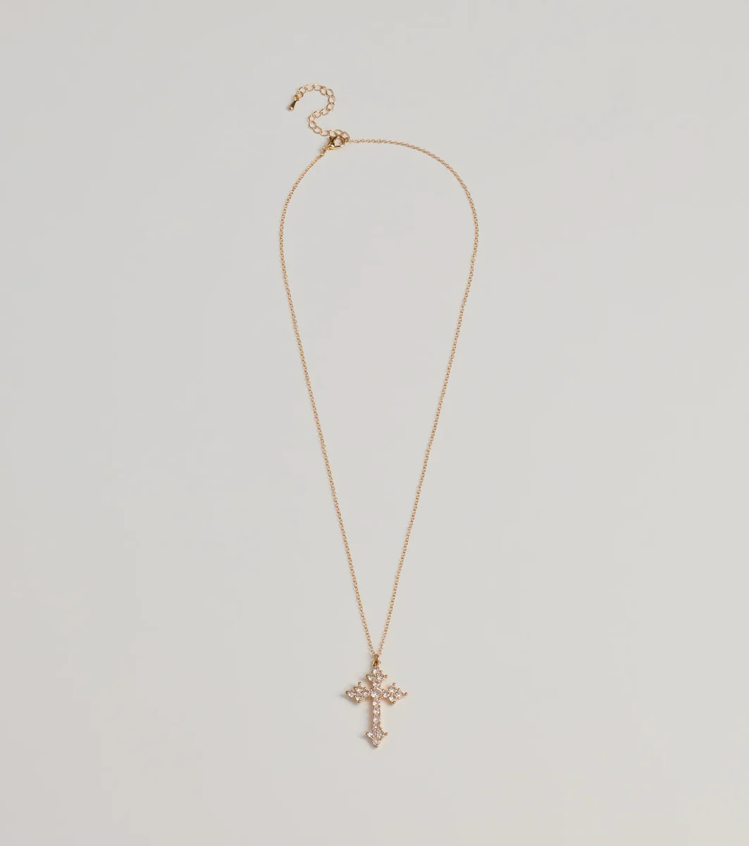 Divine Charm Rhinestone Cross Pendant Necklace | Windsor Stores