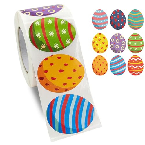 Easter Stickers Roll Easter Egg Stickers 500 PCS Colorful Egg Pattern Decals Gift Decorations to ... | Amazon (US)