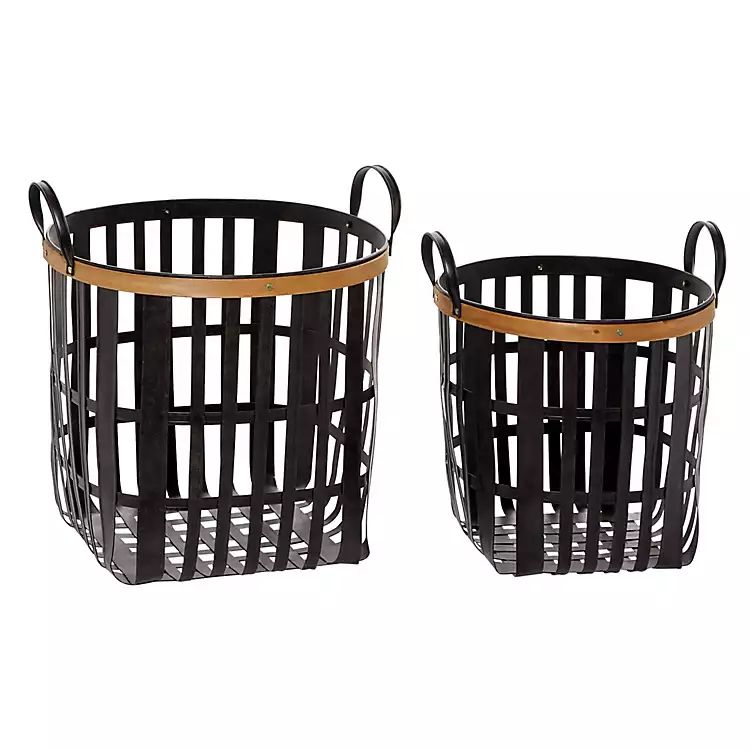 Black Bamboo Metal Woven Baskets, Set of 2 | Kirkland's Home