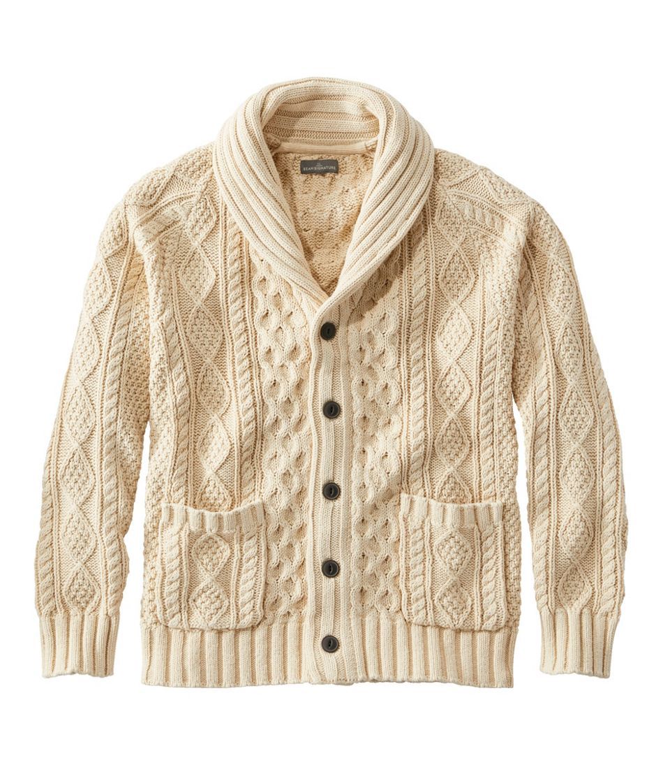 Men's Signature Cotton Fisherman Sweater, Shawl-Collar Cardigan | Sweaters at L.L.Bean | L.L. Bean