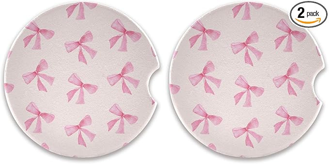 Burbuja Pink Bow Car Coasters for Cup Holder 2 Pack, Absorbent Ceramic Car Cup Holder Coasters wi... | Amazon (US)