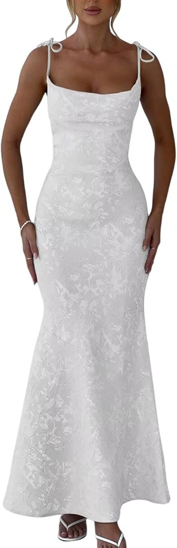 Summer Spaghetti Straps Jacquard Floral Tulle Homecoming Dress Corset Mermaid Midi Cocktail Pary ... | Amazon (US)