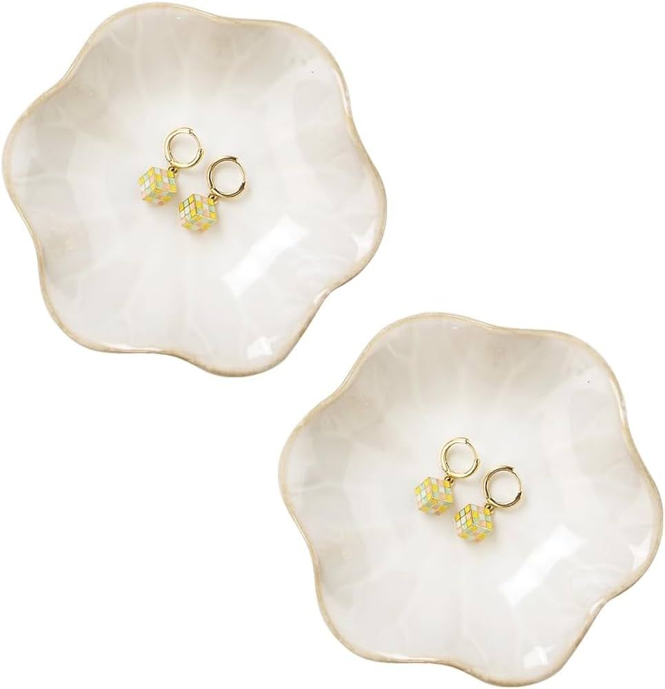JAMEND CLXP 2PCS White Lotus Leaf Shape Ring Holder Dish, Small Key Bowl, Ceramic Trinket Tray Je... | Amazon (US)