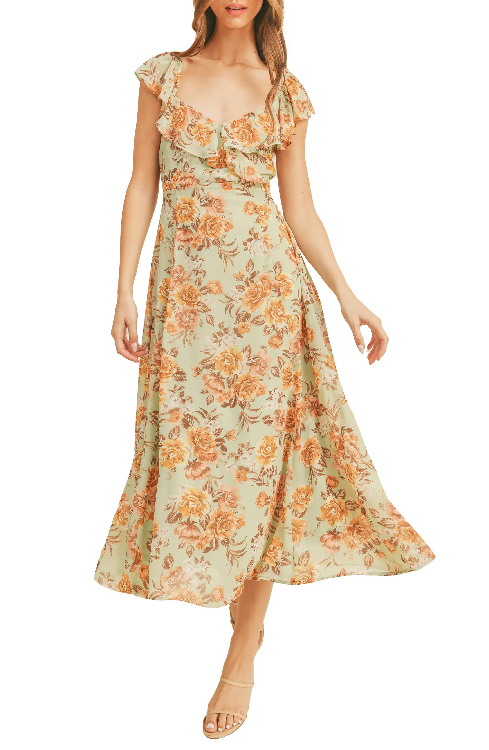 Ruffle Floral Midi Dress | Nordstrom Rack