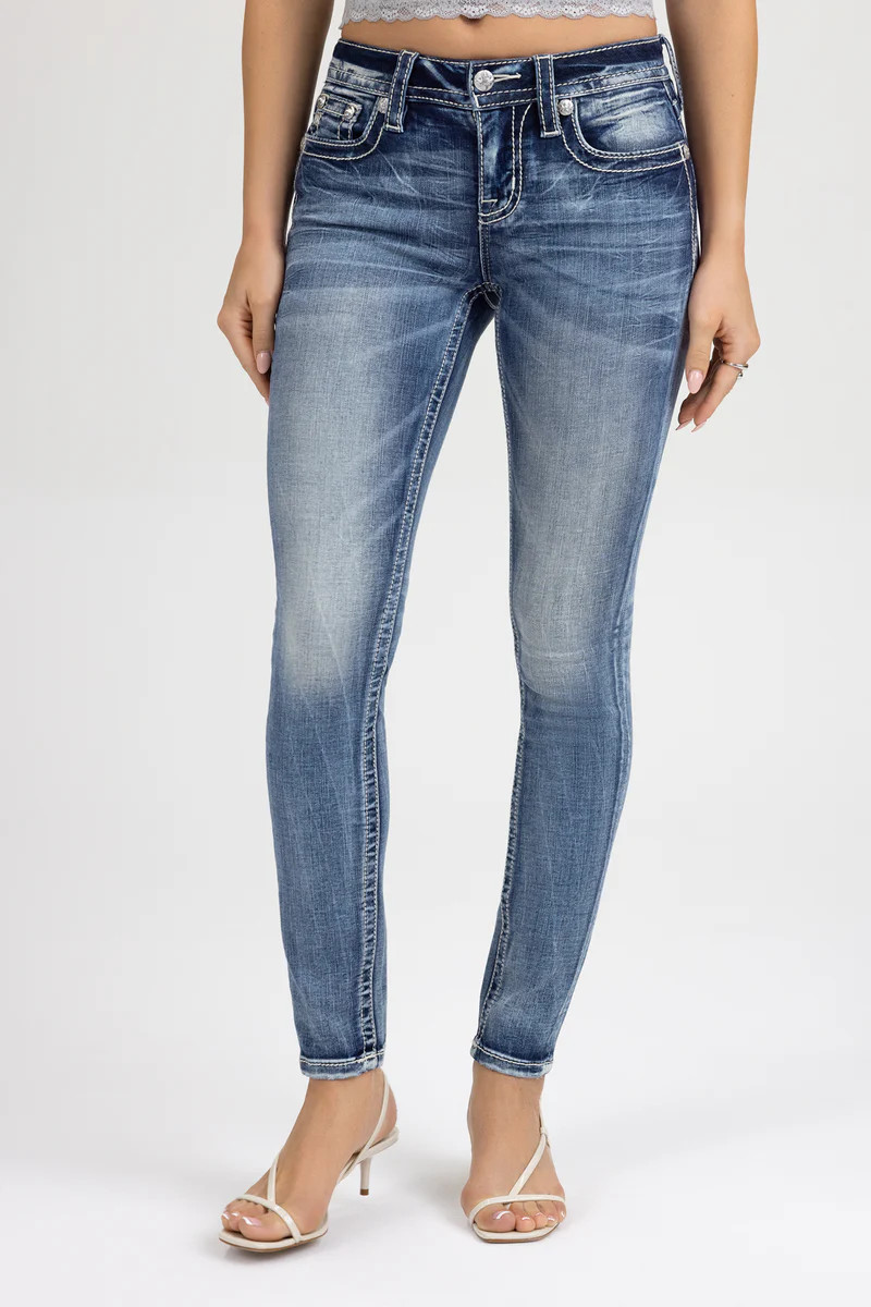 Torn Saddle Stitch Skinny Jeans | Miss Me