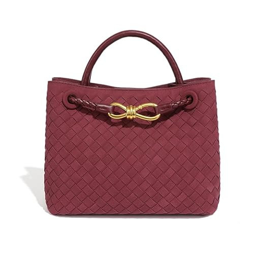 Suede Woven Tote Bag for Women Leather Shoulder Handbag Designer Top Handle Purses(Burgundy) | Amazon (US)