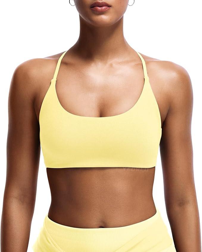 YEOREO LuxFlow Twist Back Sports Bra with Pads U Neck Workout Bras | Mesh Pads Seamless Sliding S... | Amazon (US)