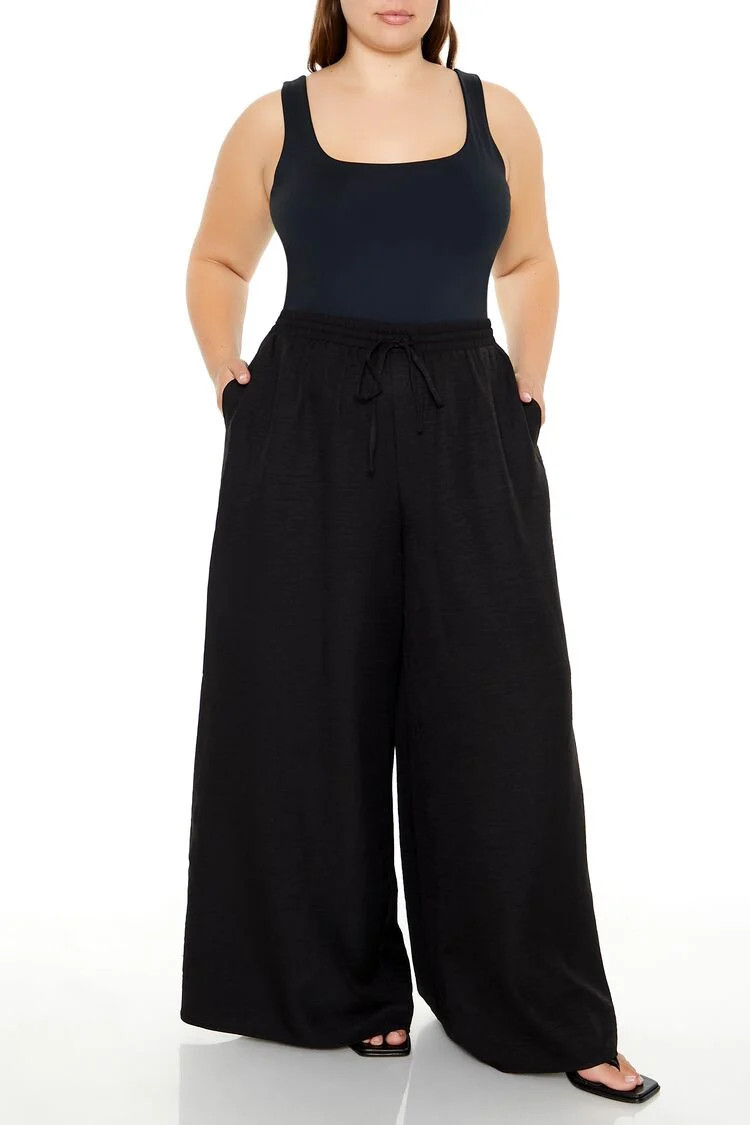 Women's Wide-Leg Pull-On Pants in Black, 1X | Forever 21