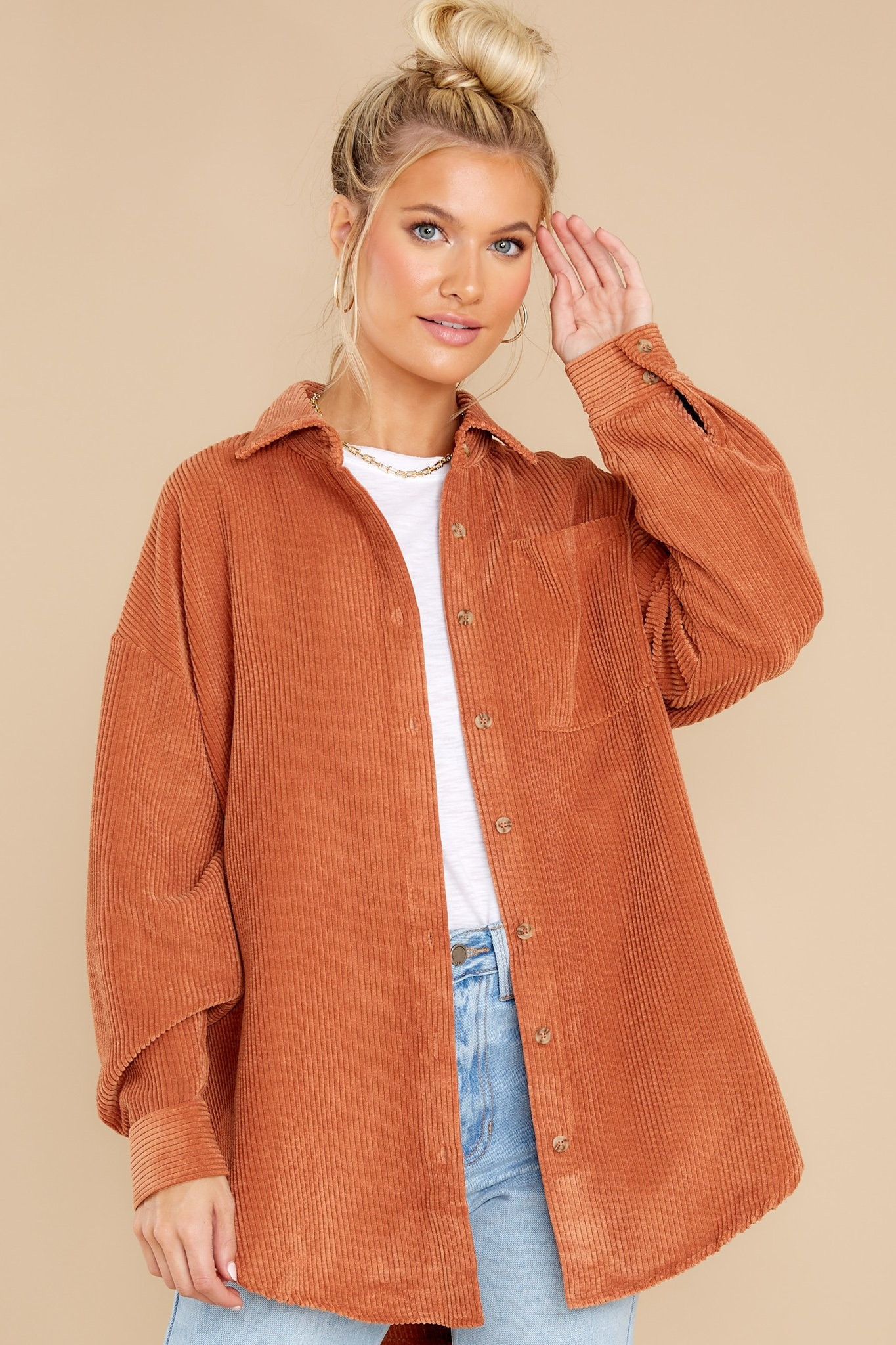 Thinking Of Our Place Rust Orange Shacket | Red Dress 