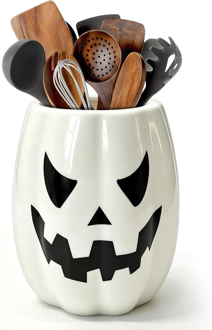 pinata Halloween Kitchen Decor, Ceramic Halloween Pumpkin Utensil Holder | Amazon (US)