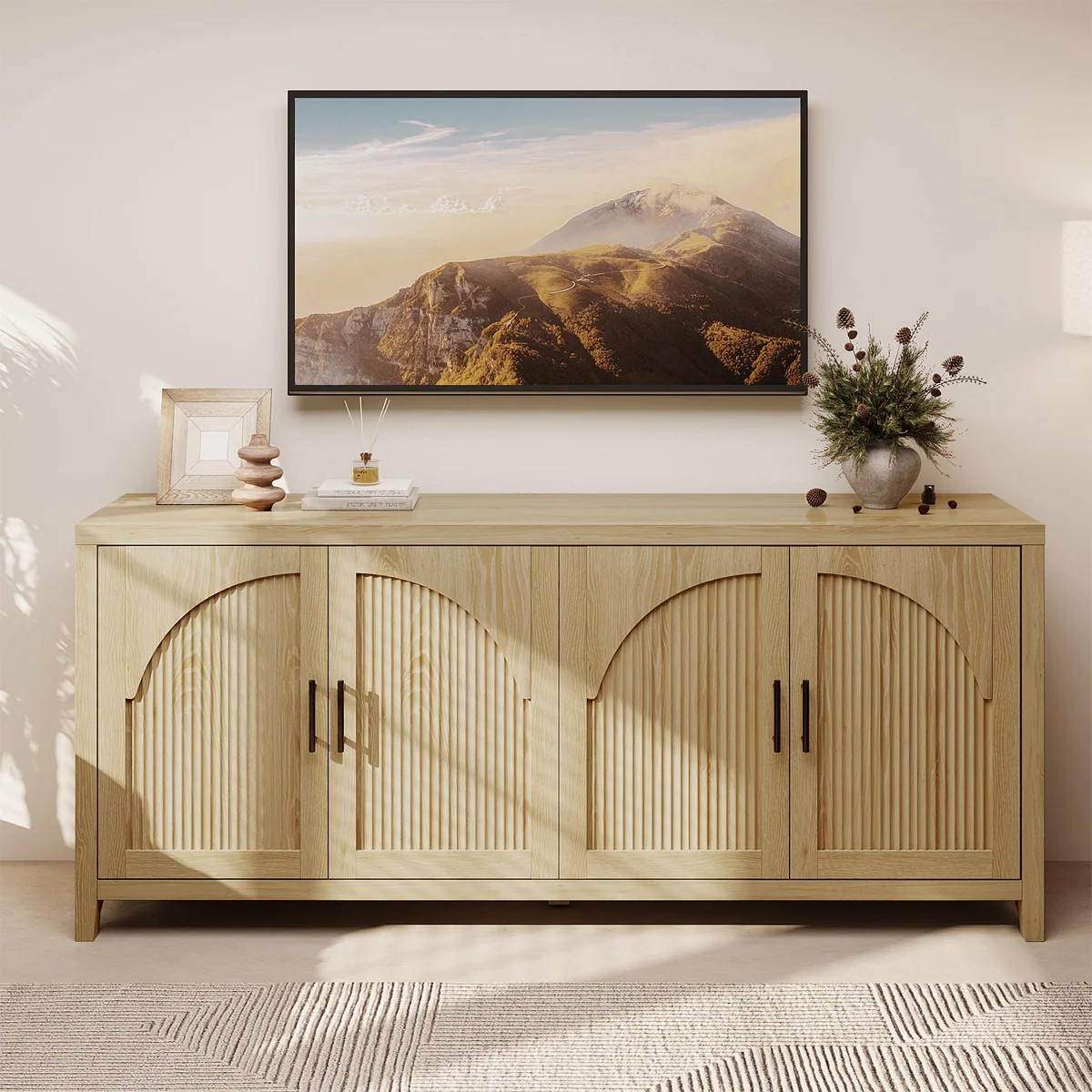 Almodovar 70\u2019\u2019 TV Stand with Storage, 4-Door Reeded Sideboard Buffet with Cord Manageme... | Wayfair North America
