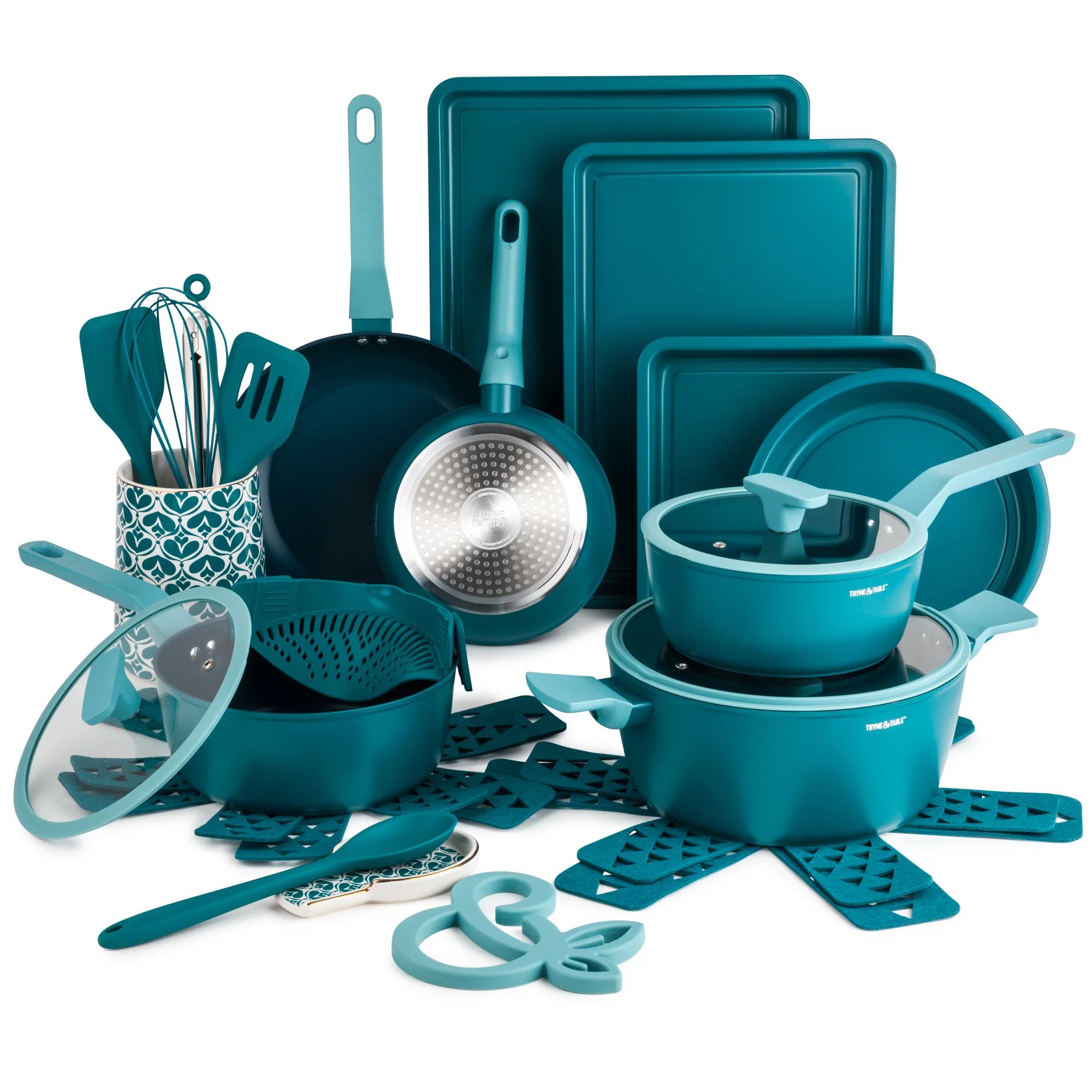 Thyme & Table 25-Piece Cookware & Bakeware Nonstick Set With Accessories, Peacock Blue | Walmart (US)