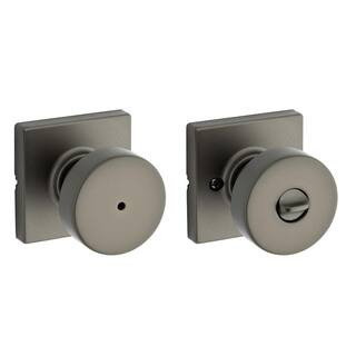 Pismo Gunmetal Pewter Square Rose 2.84 in. Bed/Bath Round Door Knob | The Home Depot