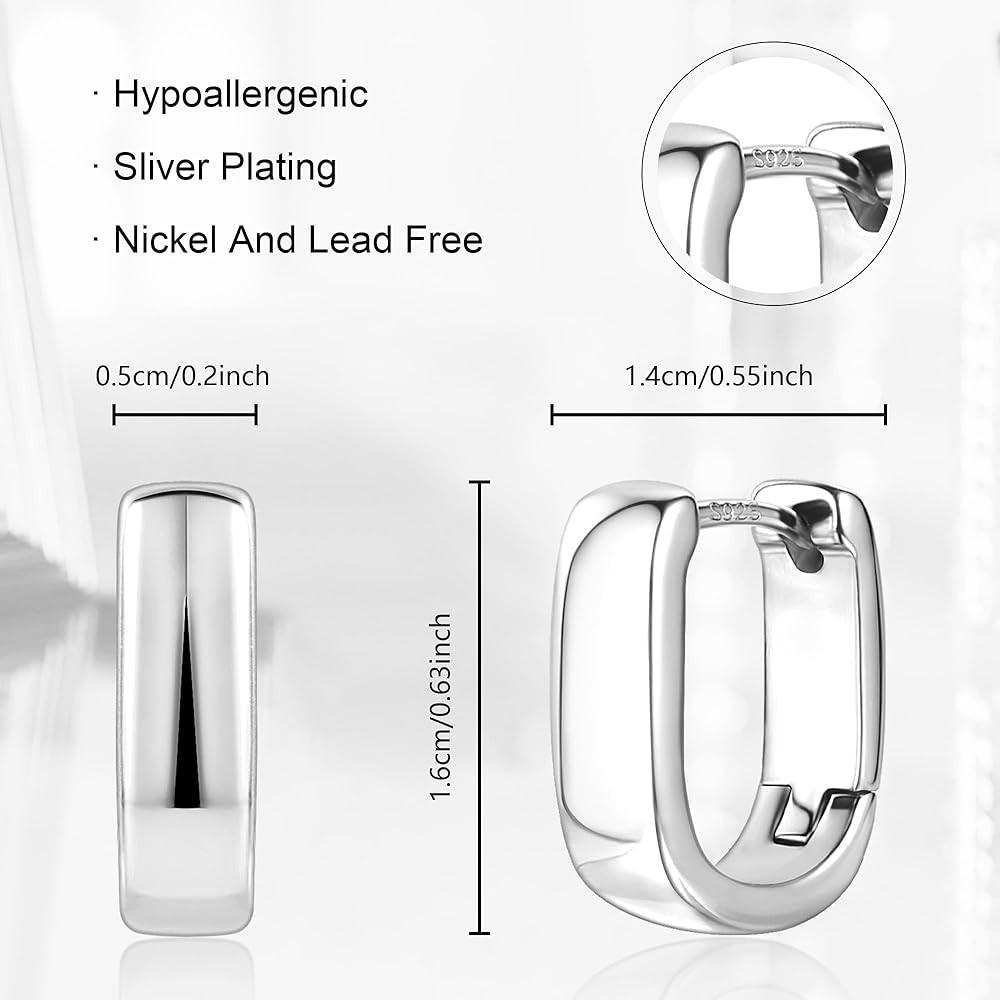 Amazon.com: 925 Sterling Silver Earrings Small Chunky Silver Hoop Earrings for Women Trendy Hypoa... | Amazon (US)