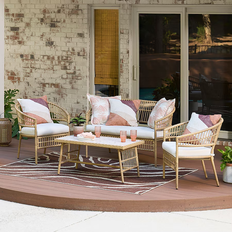 Style Selections Clifton 4-Piece Wicker Patio Conversation Set with Cream Cushions | Lowe's