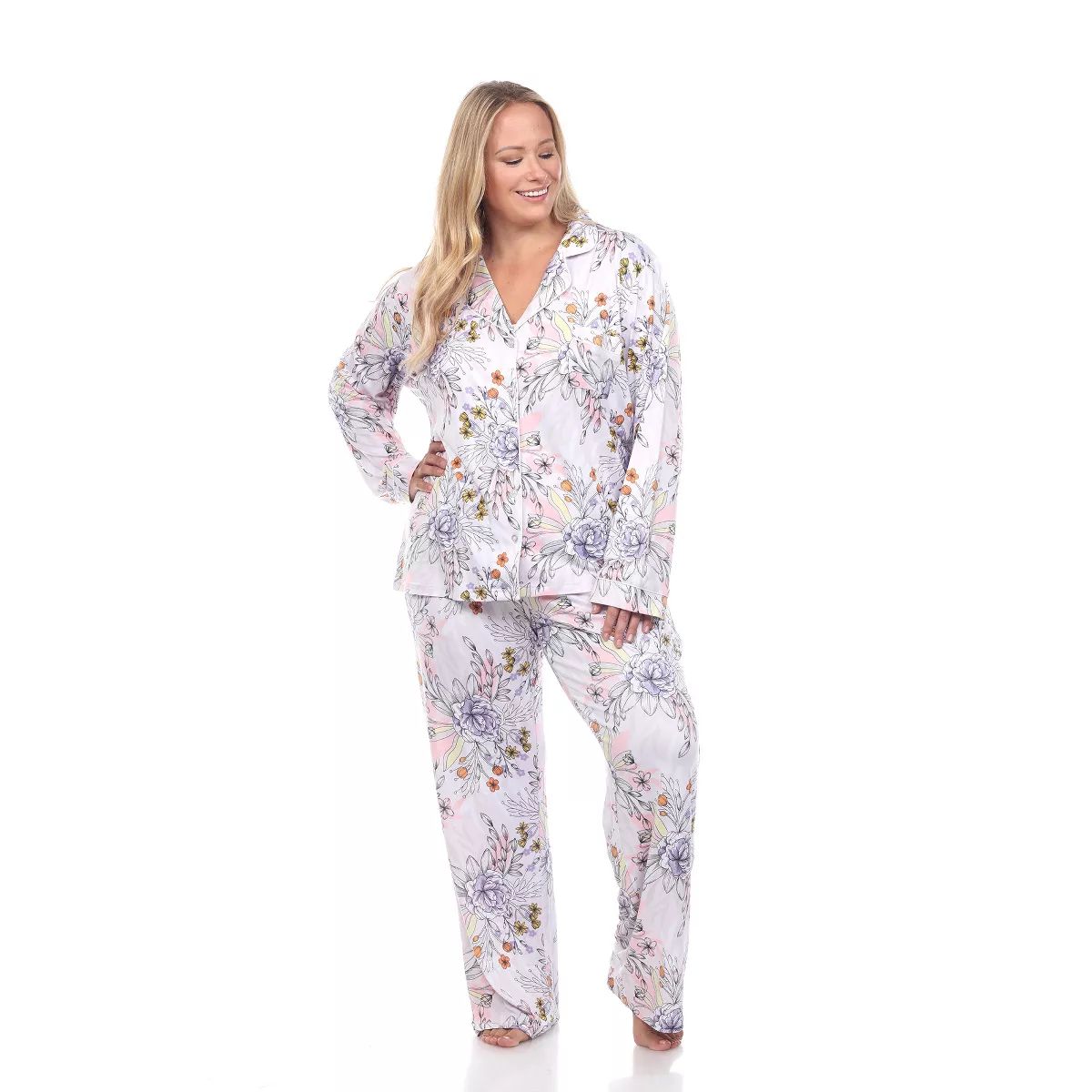 Plus Size Long Sleeve Floral Pajama Set - White Mark | Target
