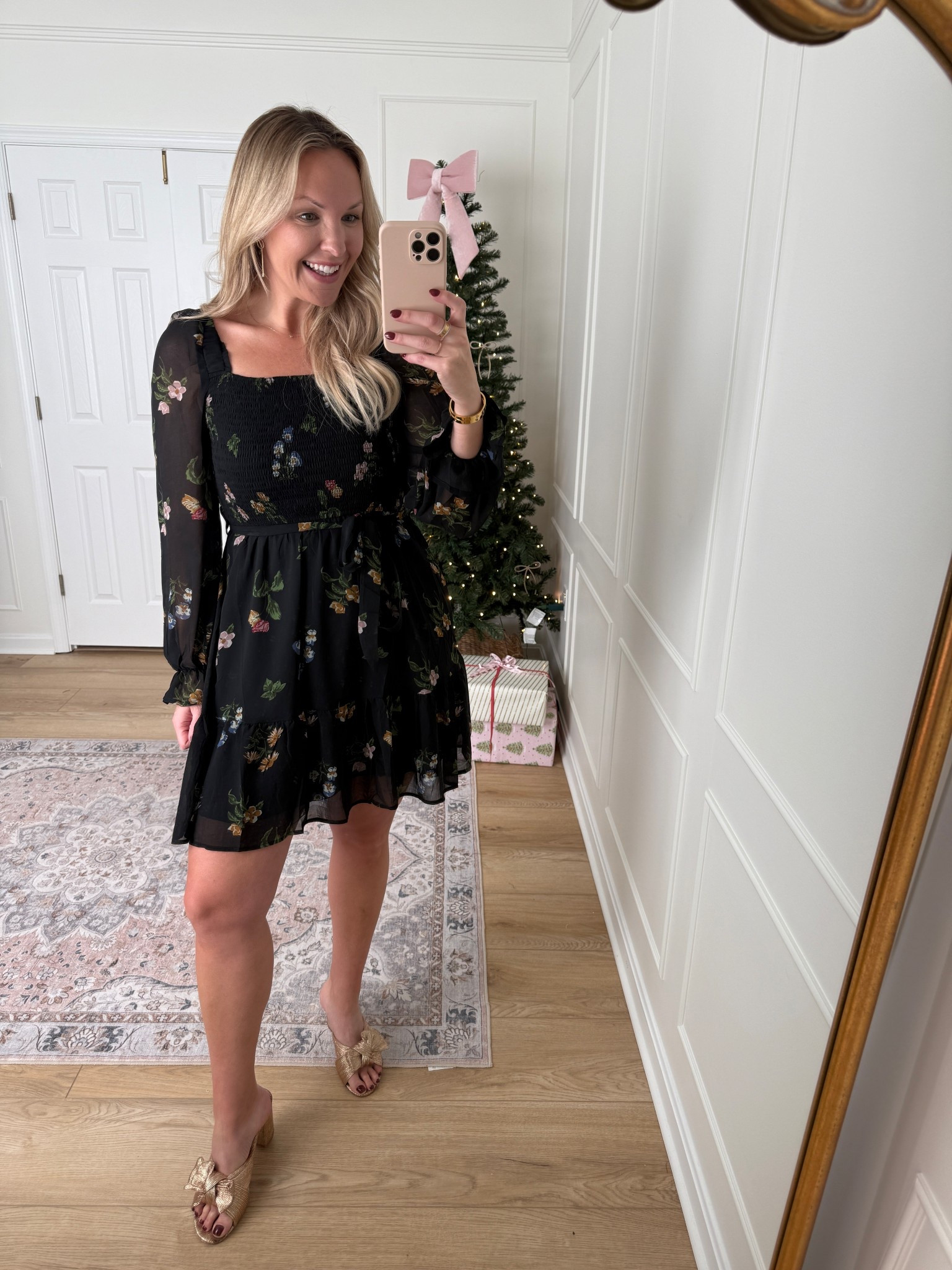 Floral mini dress - holiday outfit - date night outfit - wearing a med 

#LTKHoliday #LTKSeasonal #LTKMidsize