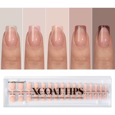 BTArtboxnails XCOATTIP® Press-On Nails - Brown Pastel French - Short Square Peach Base-160ct | Target
