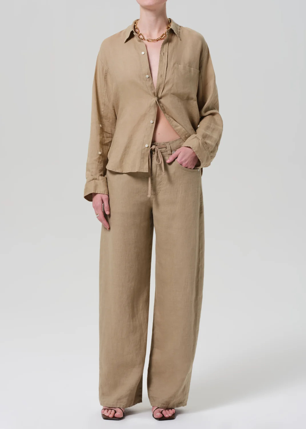 Brynn Drawstring Linen Trouser in Gobi | Citizens of Humanity