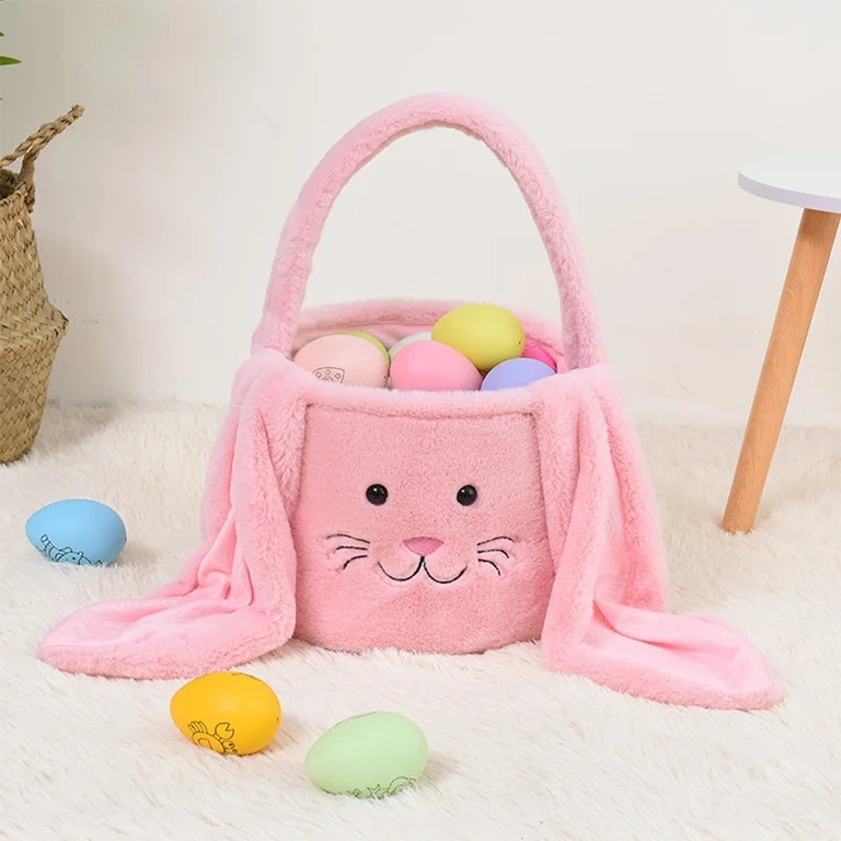 Easter Basket Plush Easter Bunny Long Ears Bags Easter Basket Rabbit Buckets Easter Tote Bags Chi... | Walmart (US)