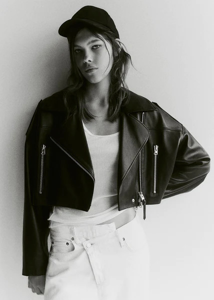 Shoreditch Ski Club x AGOLDE Remi Leather Biker Jacket in Black | AGOLDE