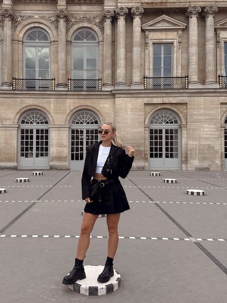 Cool girl vibes only 🖤 a fav daytime look I wore in Paris. The skirt was super low waisted, so I added the lace high waited undies to cover my tummy! A trick I love with the low waist trend. ✨

size small

#LTKeurope #LTKstyletip