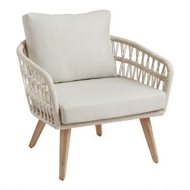 Nevis Antique White Woven Rope Outdoor Chair | World Market