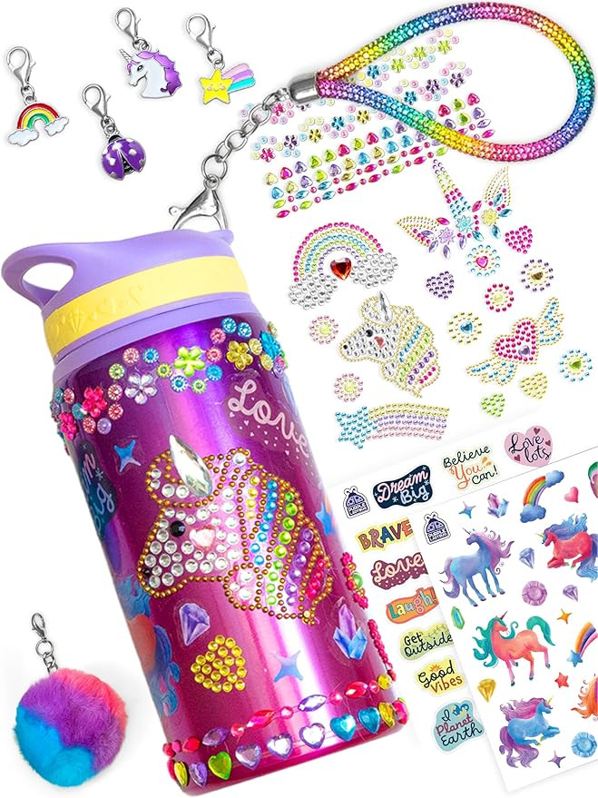 PURPLE LADYBUG Decorate Your Own Water Bottle Kit for Girls - Unicorn Design with Glitter Gem Sti... | Amazon (US)
