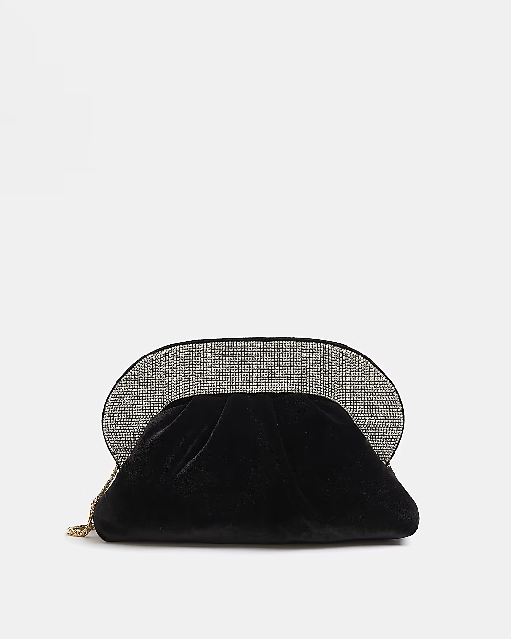 Black velvet diamante clutch bag | River Island (UK & IE)