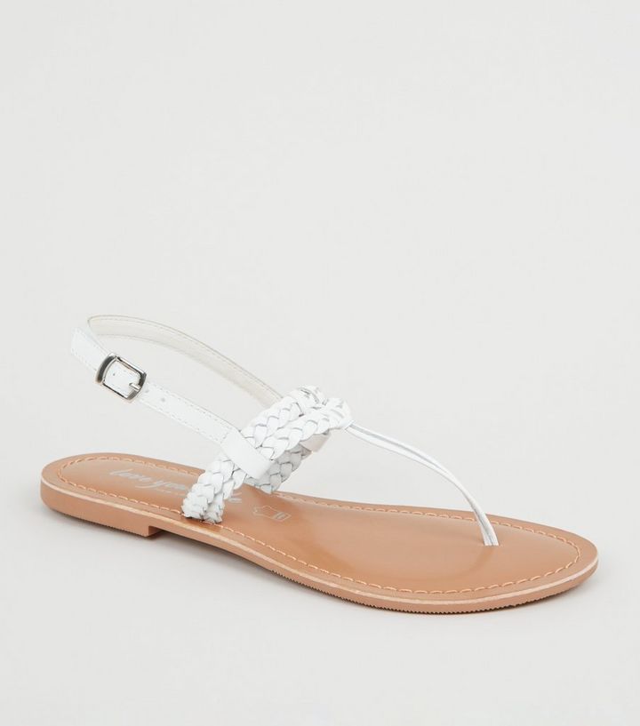 White Leather Plait Strap Sandals | New Look | New Look (UK)