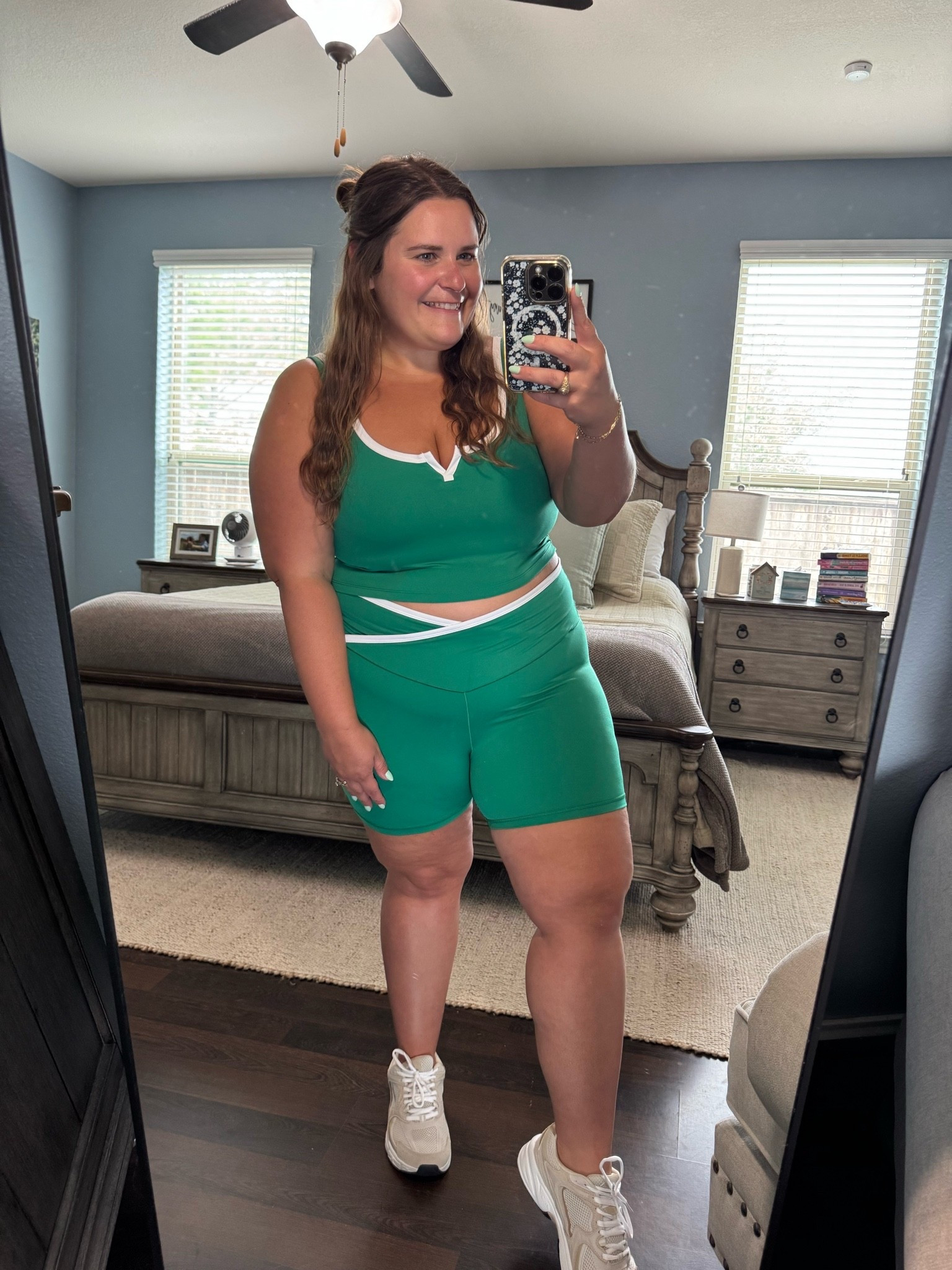 Love the color of this Aerie workout set! I’m in an xl top and an xxl biker shorts. I’m 5’1 and a size 16. So soft and lightweight! Could have done an xxl top.

#LTKootd #LTKMidsize #LTKPlusSize