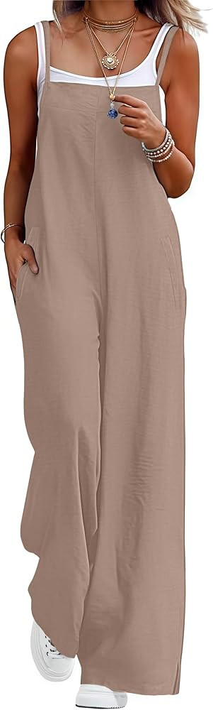 Lepunuo Womens Casual Loose Jumpsuits Summer Boho Wide Leg Rompers Sleeveless Overalls with Pocke... | Amazon (US)