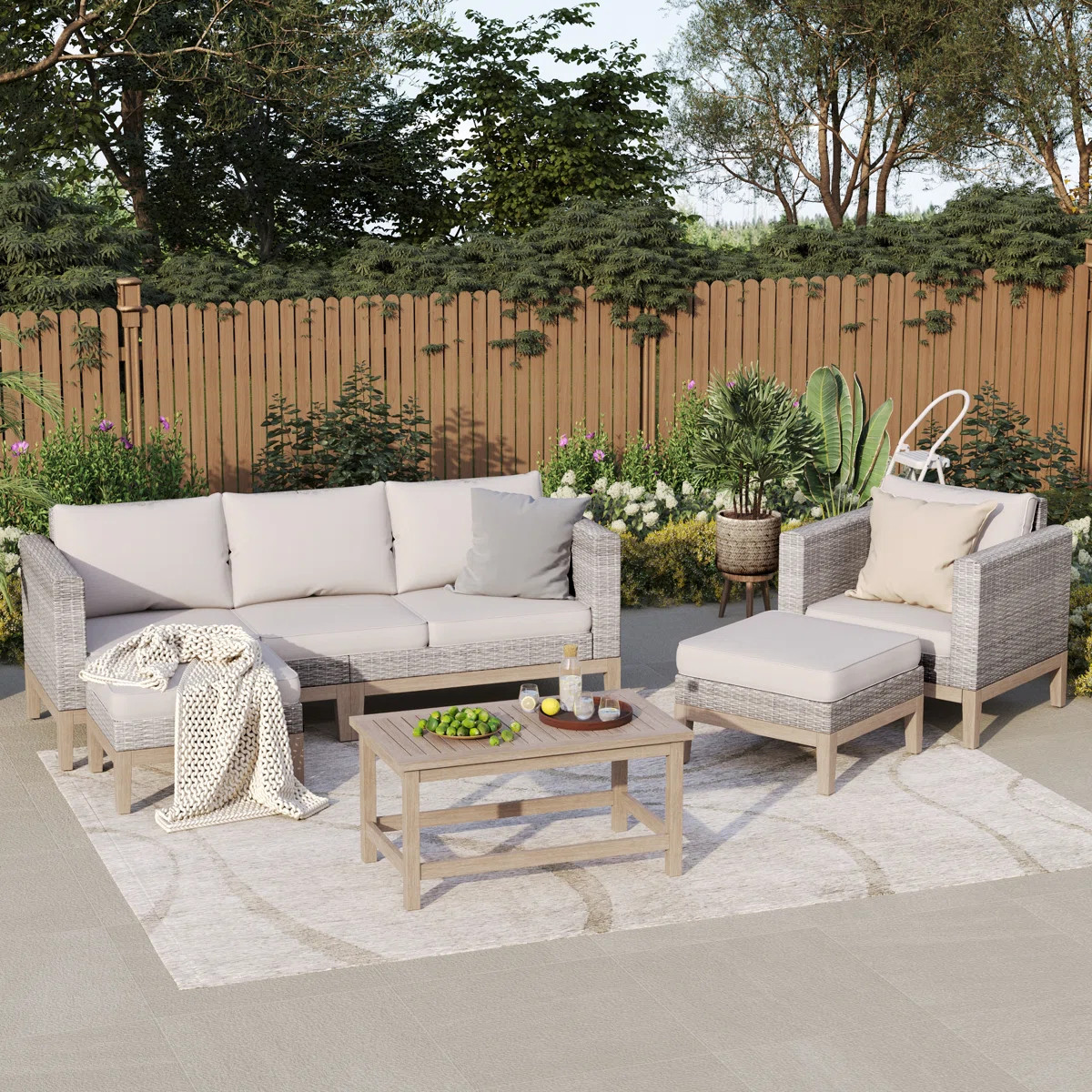 Romin 6-Person Outdoor Patio Conversation Furniture Set with Acacia Wood Coffee Table | Wayfair North America
