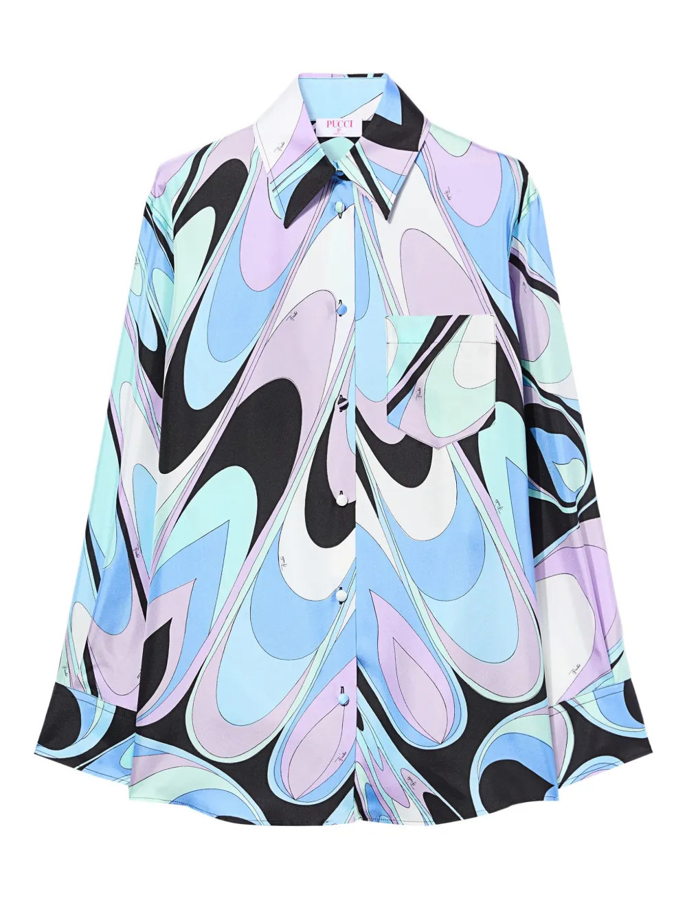 PUCCI onde-print pocket silk shirt - Blue | Farfetch Global