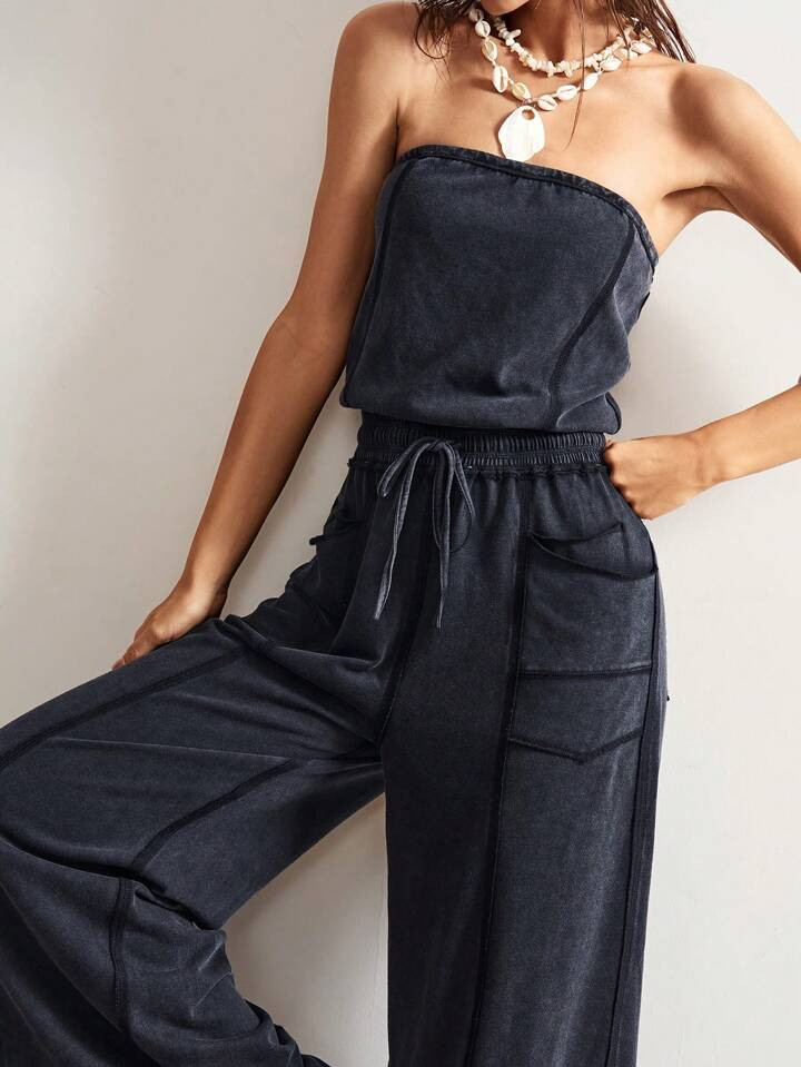 Bohemela Women's Knit Jumpsuit With Pockets And Drawstring | SHEIN