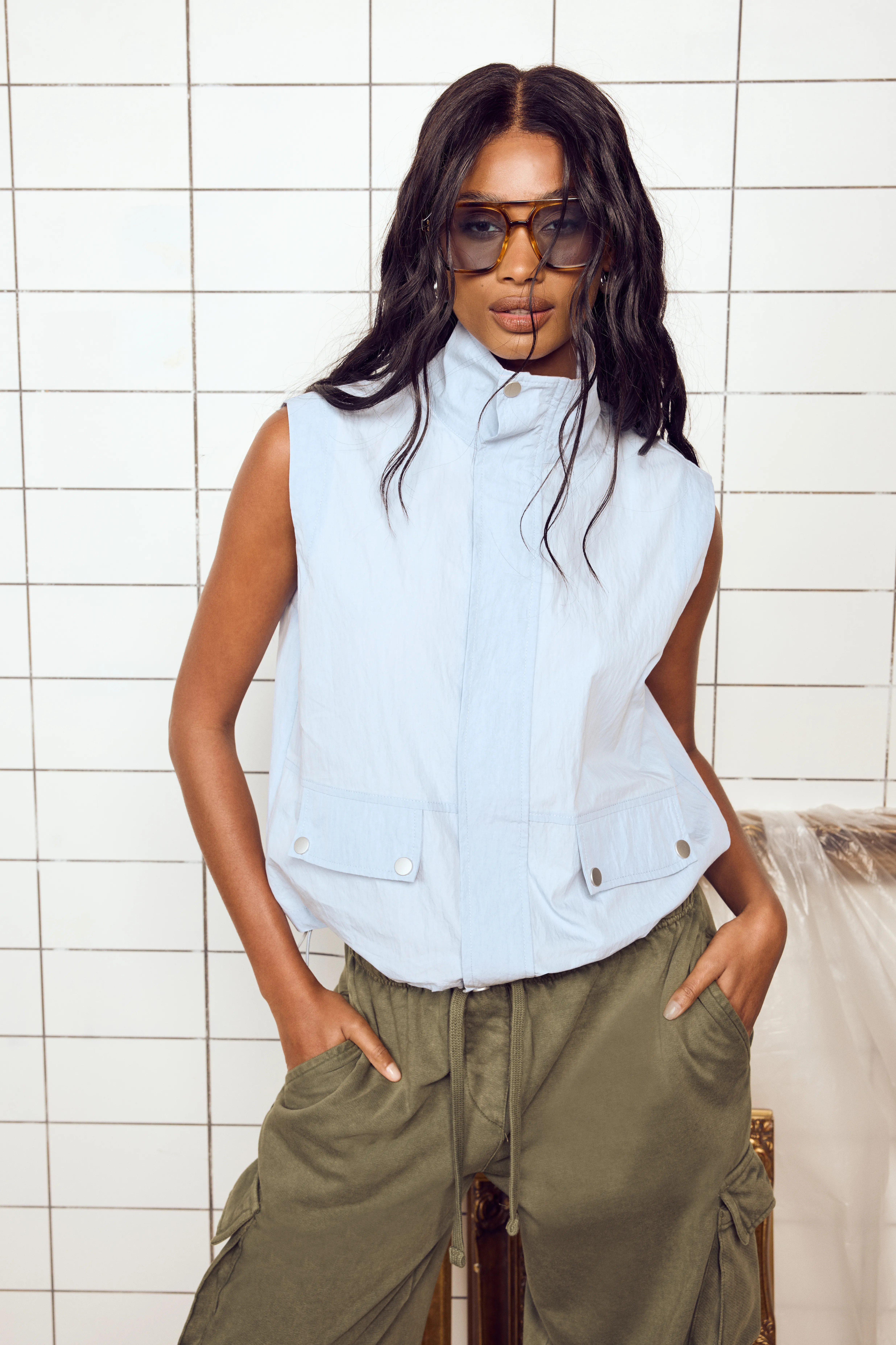 Tops | Funnel Neck Sleeveless Zip Through Top | boohoo | boohoo (US & Canada)