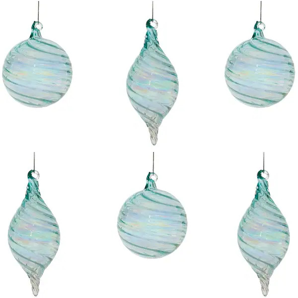 Blue Iridescent Swirl Glass Ornament (Set of 6) - 3.5 x 3.5 x 4.75 / 2.5 x 2.5 x 7"(L x W x H) | Bed Bath & Beyond