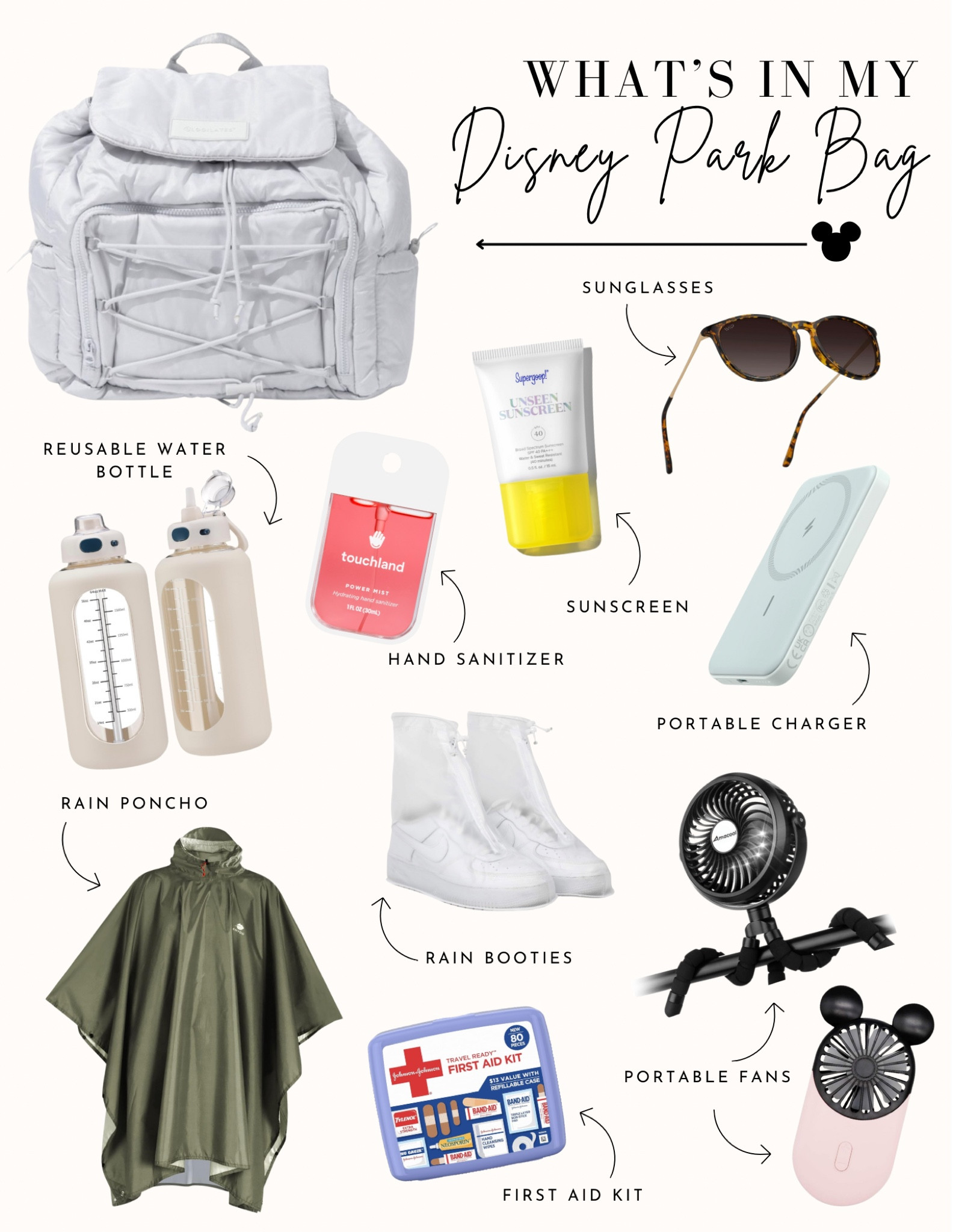 My Disney Park MUST HAVES! As an avid park goer and Disney Travel Agent, I have my Disney Park Bag down to a science! Her are my top 10 must haves! Make sure you pack properly on YOUR next trip! 

#LTKfindsunder50 #LTKstyletip #LTKtravel
