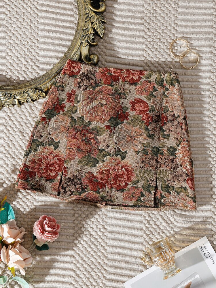 Split Hem Floral Jacquard Skirt | SHEIN