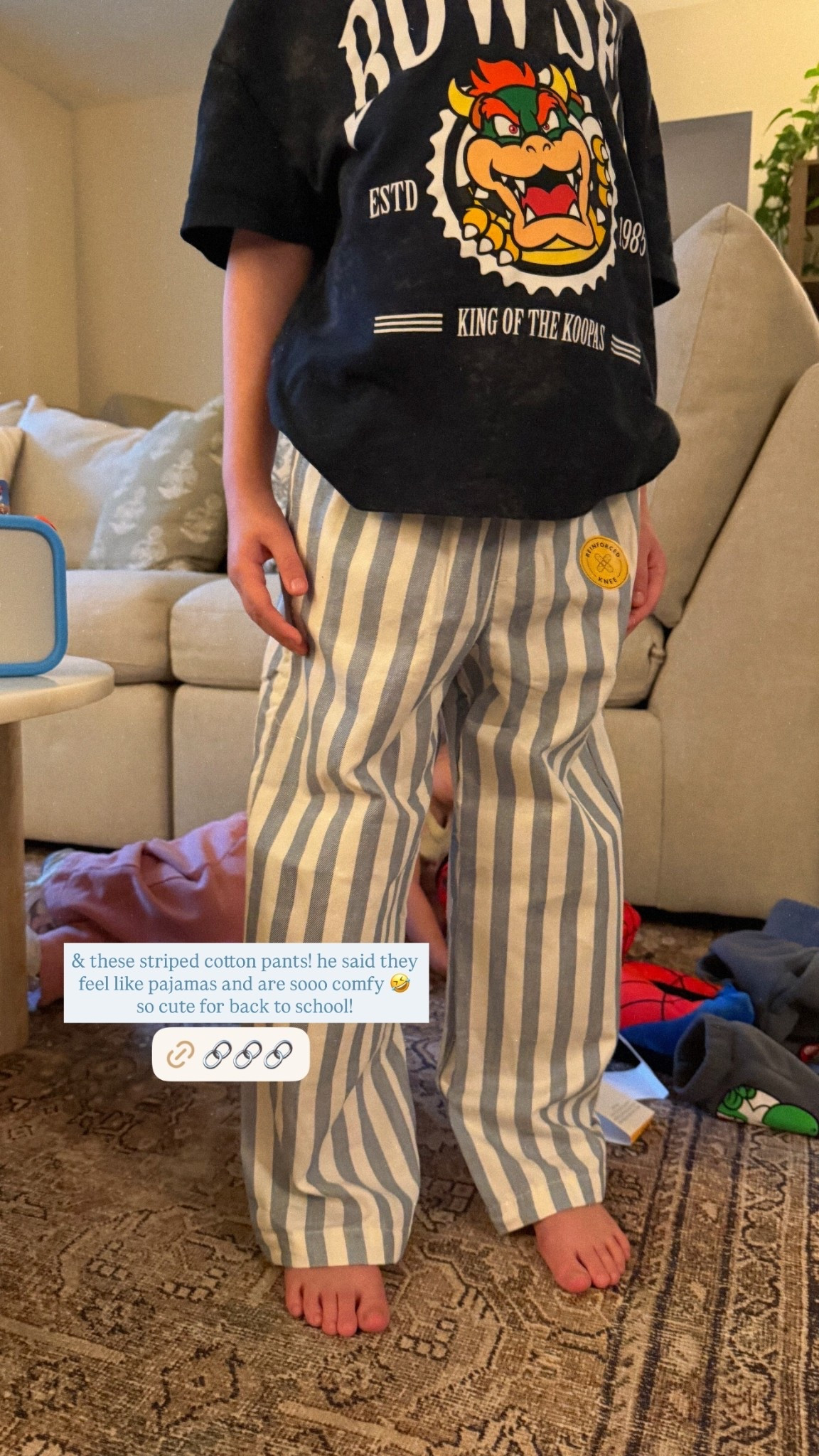 & these striped cotton pants! he said they feel like pajamas and are sooo comfy 🤣 so cute for back to school!