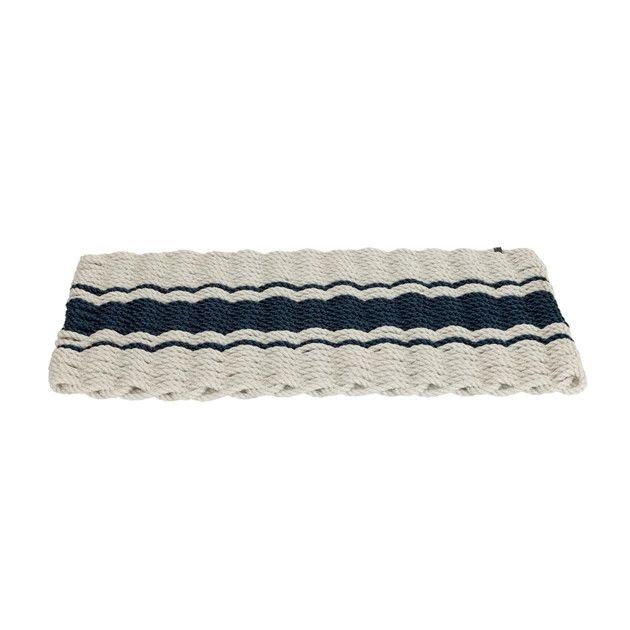 Limited Edition Nautical Rope Doormat - Oyster & Navy Triple Stripe | Cailini Coastal